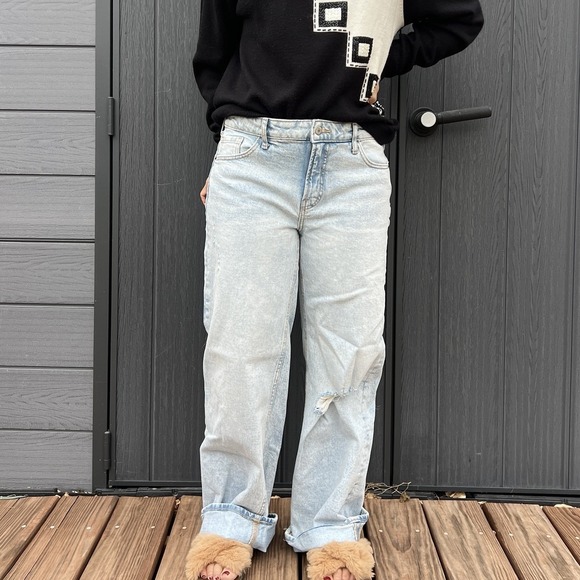 Tilly's wide legged jeans size 10 deconstruct light destroy wash cotton stretch - Picture 11 of 11